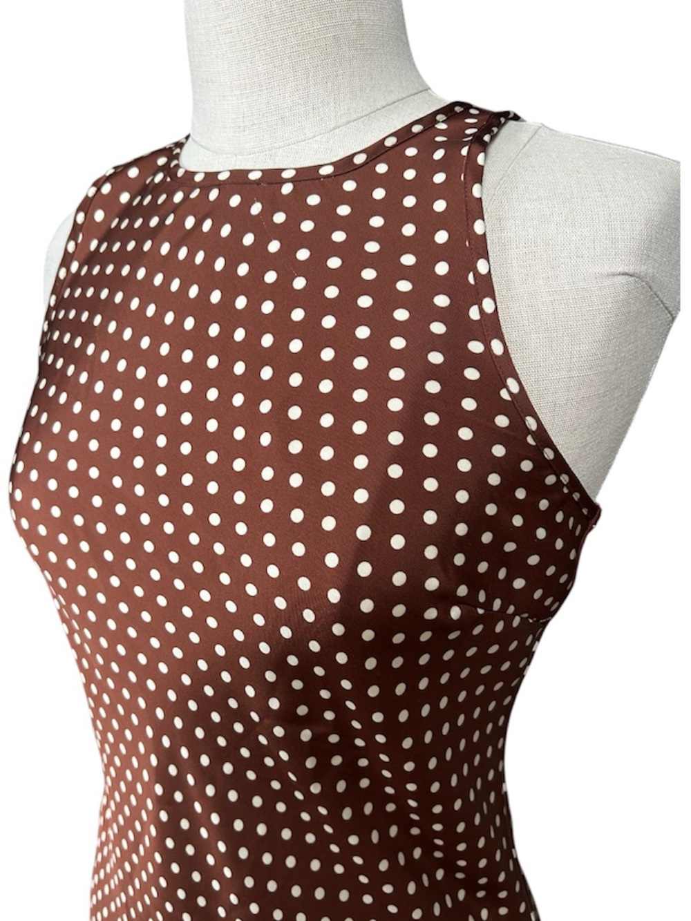 Christian Lacroix Satin Maxi Dress Brown/White Polka Dots Small Quiet Luxury - Picture 4 of 9
